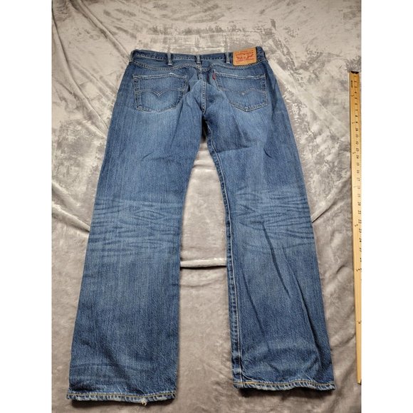 Levis 501 Button Fly Jeans Mens 36x28 Straight Leg Blue 5‎ Pocket Denim - Picture 9 of 9